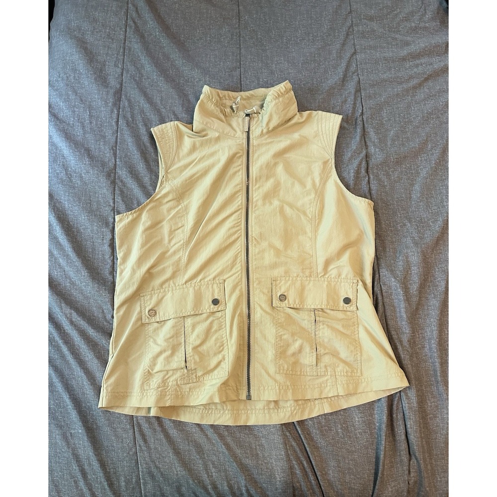 Eddie Bauer Nylon Zip Vest Travel Hiking Outdoors Womens XL Khaki Gorpcore Fish